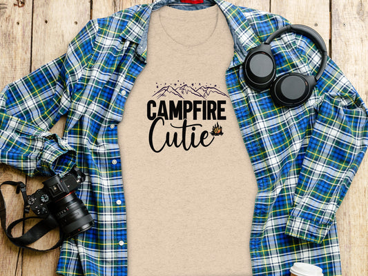 Campfire Cutie with Mountain Print Graphic Novelty T-Shirt T-Shirt - Outdoor & Adventure Collection - Mile Marker 16 Gear by Cloud 16 Clothing Co.