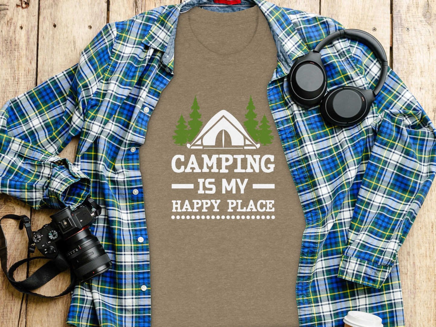Camping Is My Happy Place Tent And Trees Graphic T-Shirt T-Shirt - Outdoor & Adventure Collection - Mile Marker 16 Gear by Cloud 16 Clothing Co.