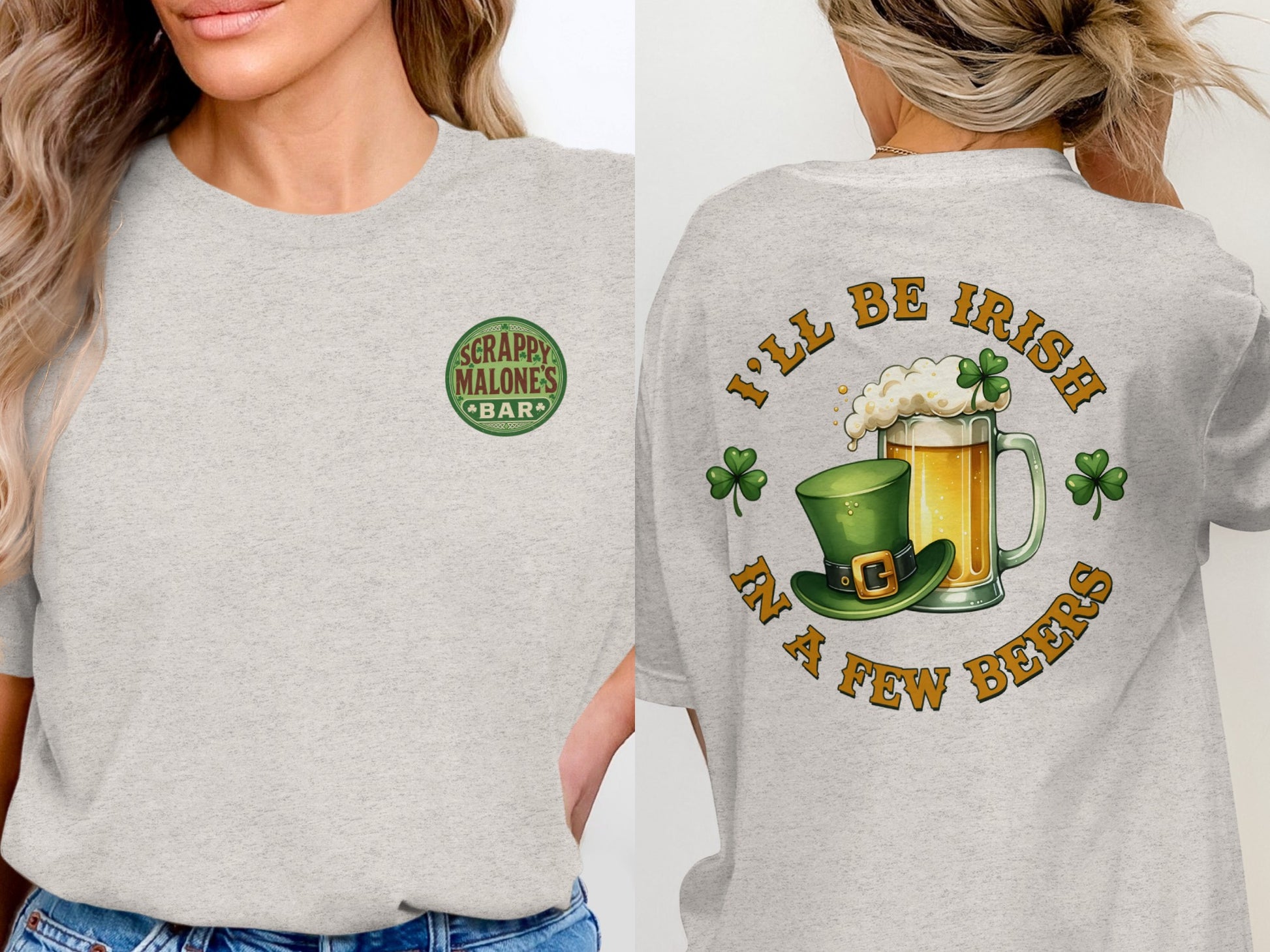 Scrappy Malone's Bar, Shamrock Decor, St Patricks Day, Irish Pub Sign, Gift for Pub Owner, Home Bar Decor T-Shirt - Scrappy Malone's Bar 100-Proof Humor - Cloud 16 Clothing Co.