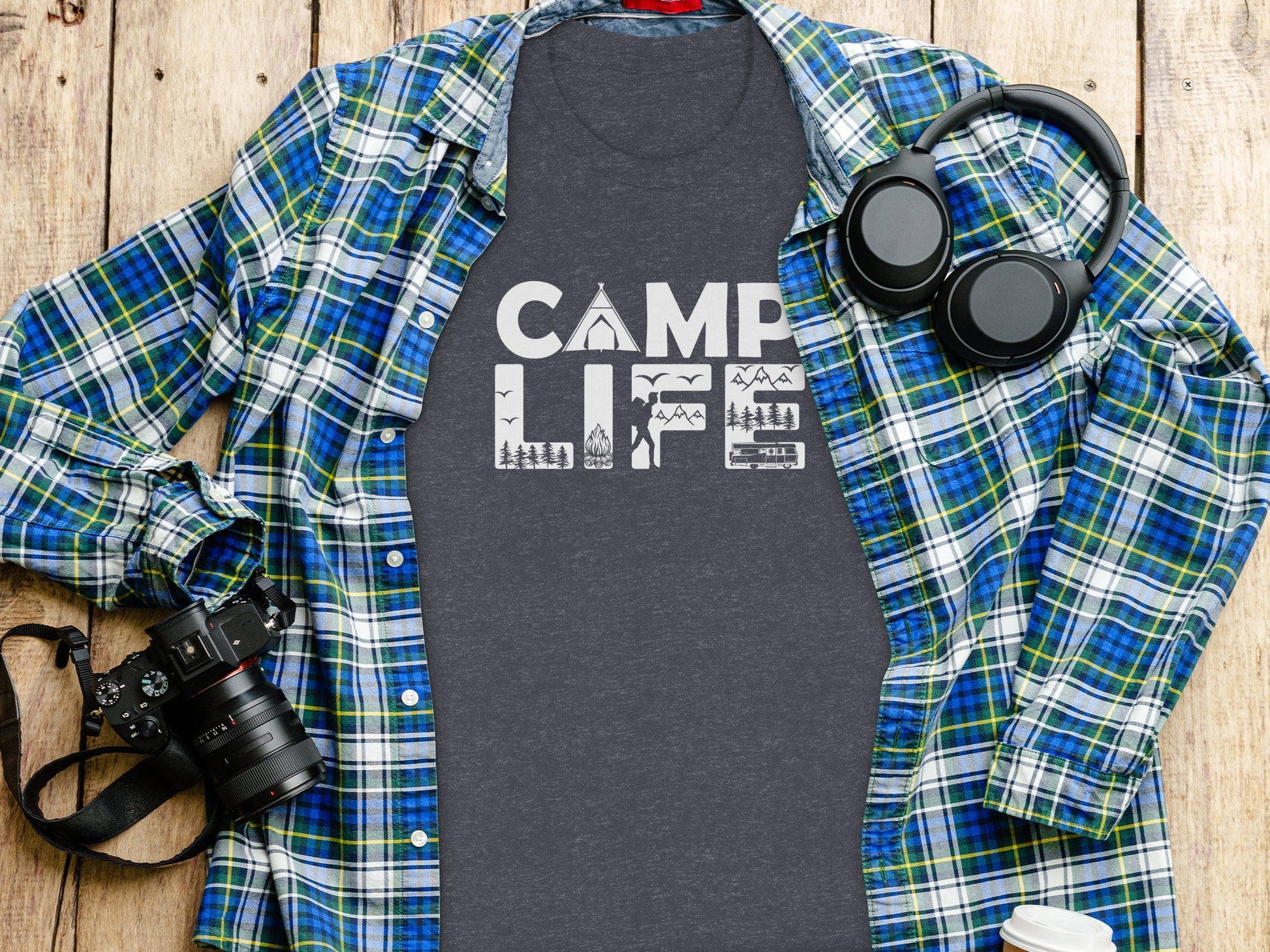 Camp Life Illustration with Tent and Fire Design T-Shirt T-Shirt - Outdoor & Adventure Collection - Mile Marker 16 Gear by Cloud 16 Clothing Co.