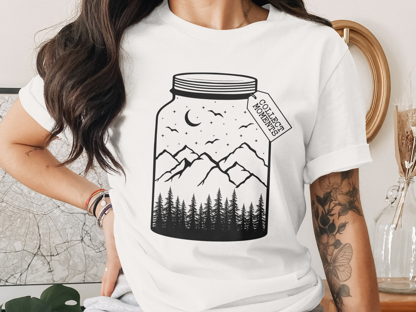 Collect Moments Jar with Mountains Scene Design T-Shirt T-Shirt - Outdoor & Adventure Collection - Mile Marker 16 Gear by Cloud 16 Clothing Co.