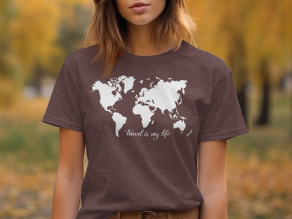 World Map Travel is My Life Graphic Design T-Shirt T-Shirt - Outdoor & Adventure Collection - Mile Marker 16 Gear by Cloud 16 Clothing Co.