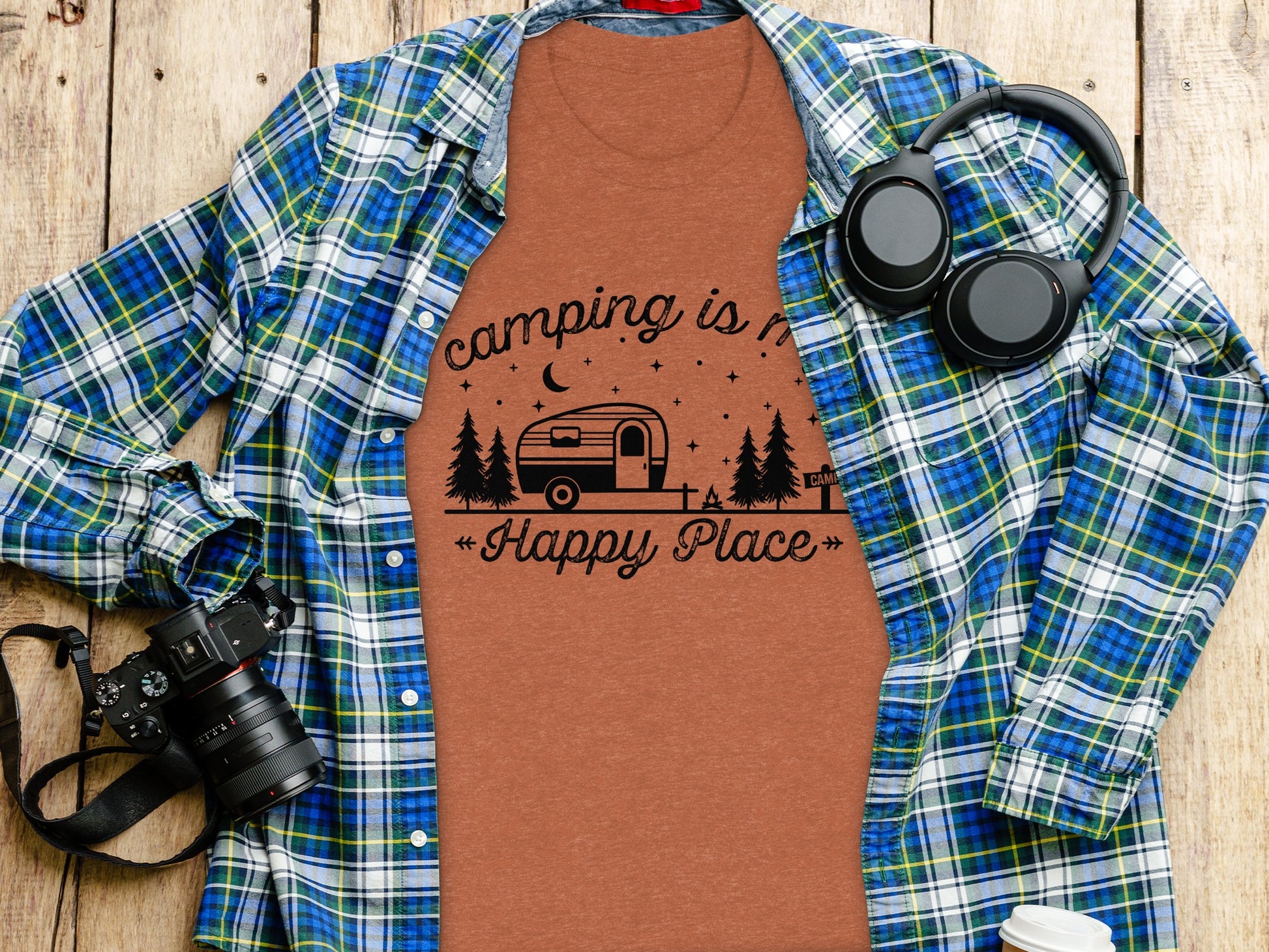 Camping Is My Happy Place Adventure Graphic T-Shirt T-Shirt - Outdoor & Adventure Collection - Mile Marker 16 Gear by Cloud 16 Clothing Co.