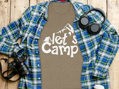 Lets Camp Tent With Mountain T-Shirt T-Shirt - Outdoor & Adventure Collection - Mile Marker 16 Gear by Cloud 16 Clothing Co.