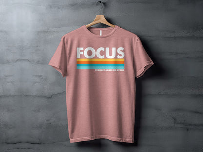 FOCUS Colorful Striped Graphic T-Shirt for Motivational Wear