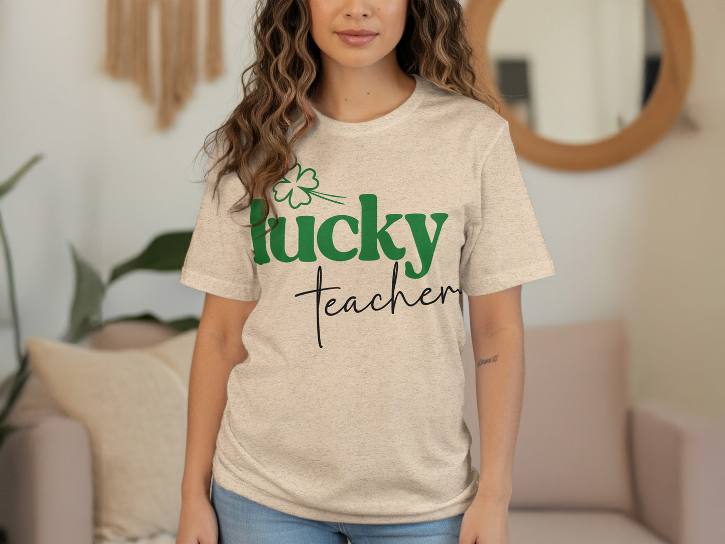 Lucky Teacher Graphic Tee with Shamrock Design