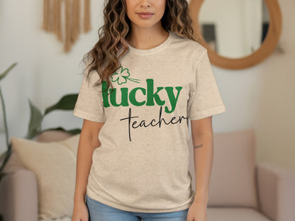 Lucky Teacher Graphic Tee with Shamrock Design