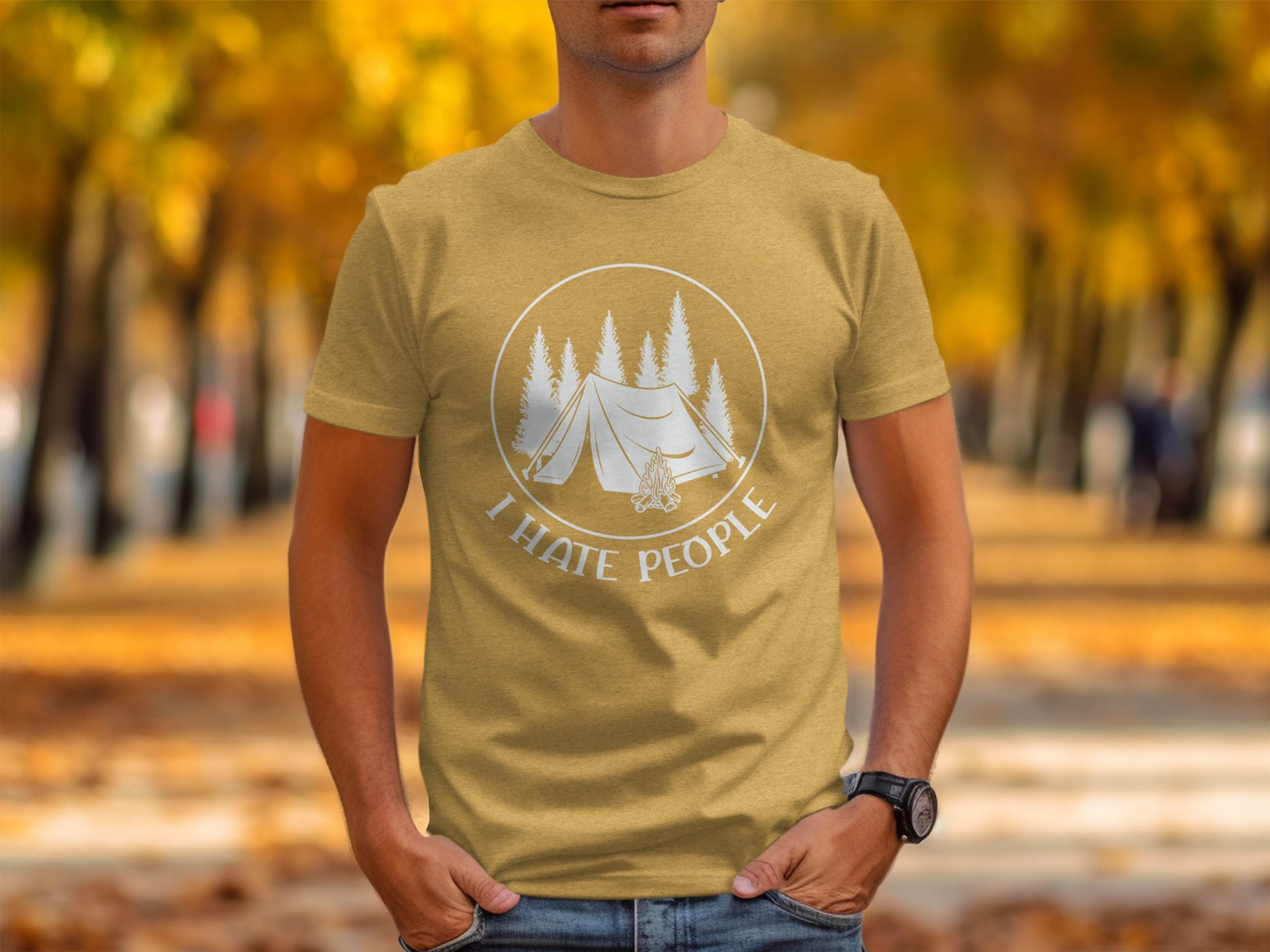 I Hate People Camping Tent Trees Graphic Illustration T-Shirt T-Shirt - Outdoor & Adventure Collection - Mile Marker 16 Gear by Cloud 16 Clothing Co.