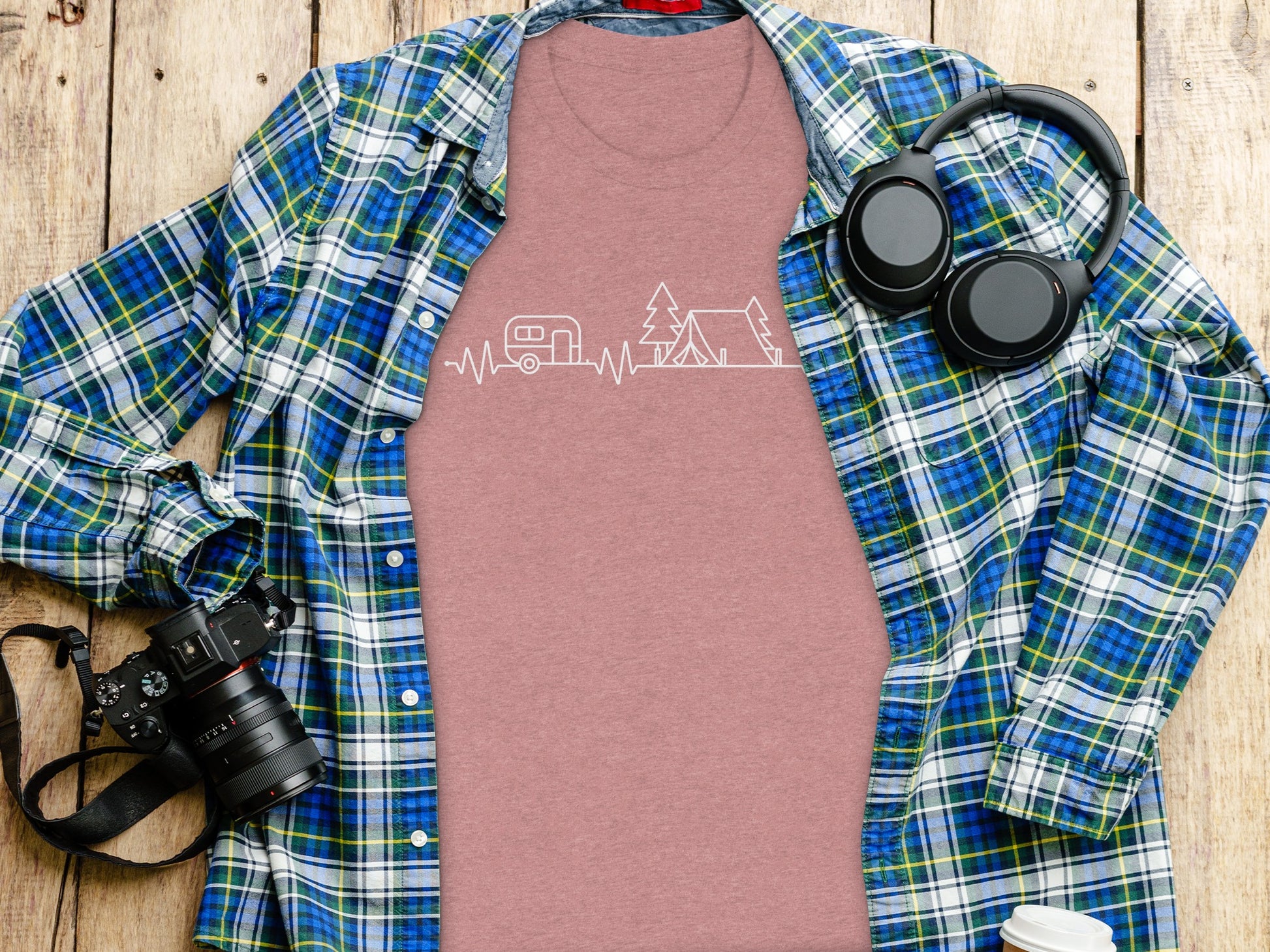 Camping Heartbeat Graphic Summer Outdoor Adventure T-Shirt T-Shirt - Outdoor & Adventure Collection - Mile Marker 16 Gear by Cloud 16 Clothing Co.