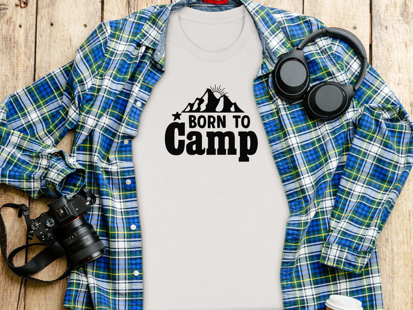 Born To Camp Mountain Design Adventure Awaits T-Shirt T-Shirt - Outdoor & Adventure Collection - Mile Marker 16 Gear by Cloud 16 Clothing Co.