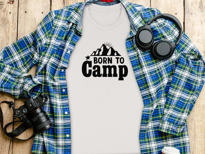 Born To Camp Mountain Design Adventure Awaits T-Shirt T-Shirt - Outdoor & Adventure Collection - Mile Marker 16 Gear by Cloud 16 Clothing Co.