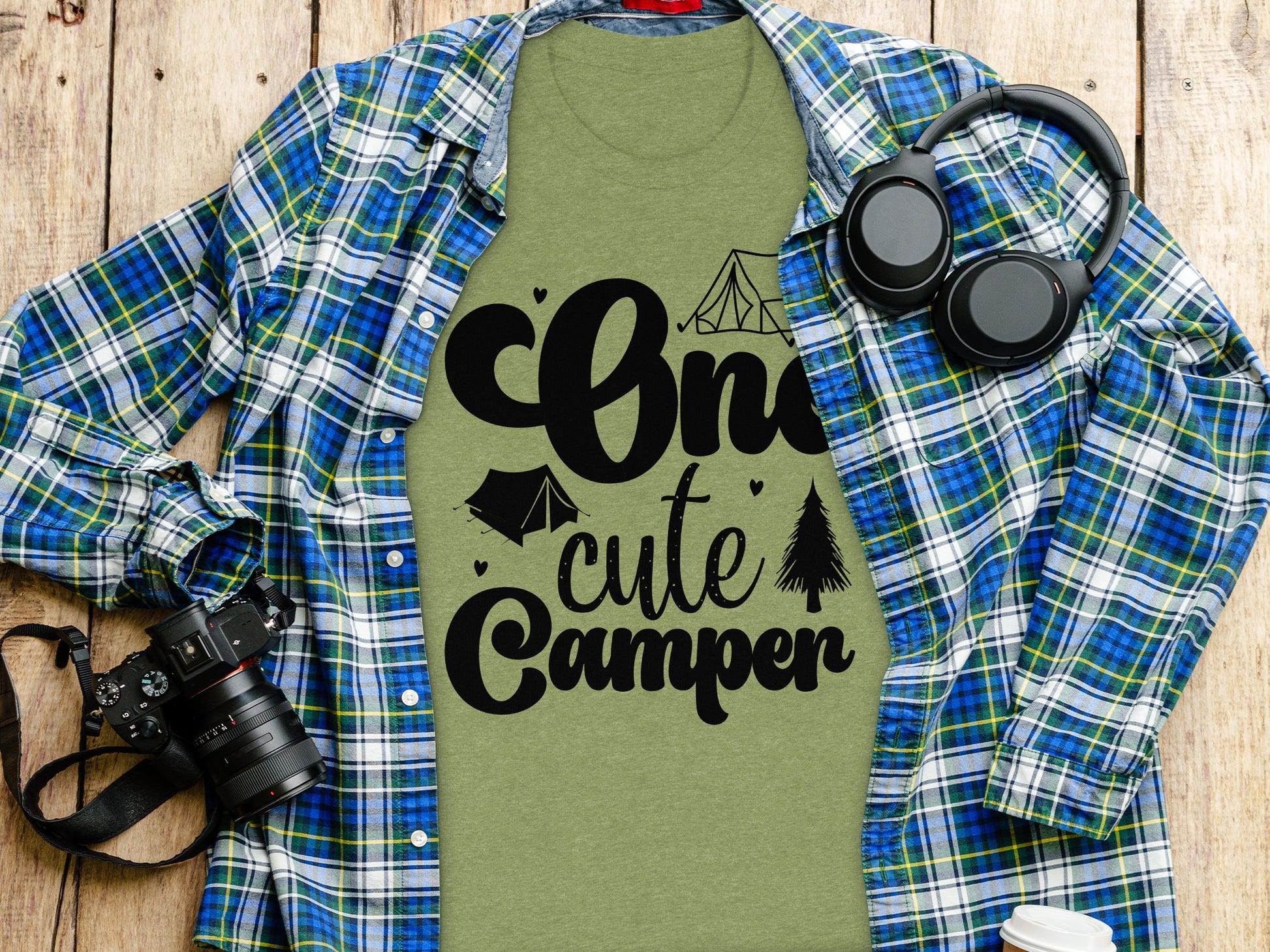 One Cute Camper Tent and Pine Tree Camping Design T-Shirt T-Shirt - Outdoor & Adventure Collection - Mile Marker 16 Gear by Cloud 16 Clothing Co.