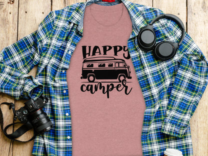 Happy Camper Volkswagen Van Road Trip Vacation T-Shirt T-Shirt - Outdoor & Adventure Collection - Mile Marker 16 Gear by Cloud 16 Clothing Co.