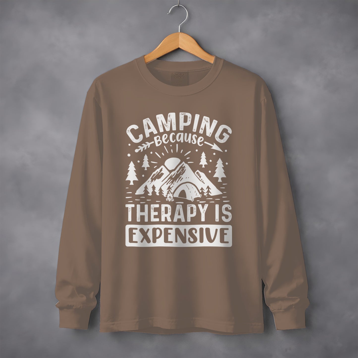 Camping Because Therapy is Expensive Outdoor Long Sleeve T-Shirt Long Sleeve Tee - Outdoor & Adventure Collection - Mile Marker 16 Gear by Cloud 16 Clothing Co.