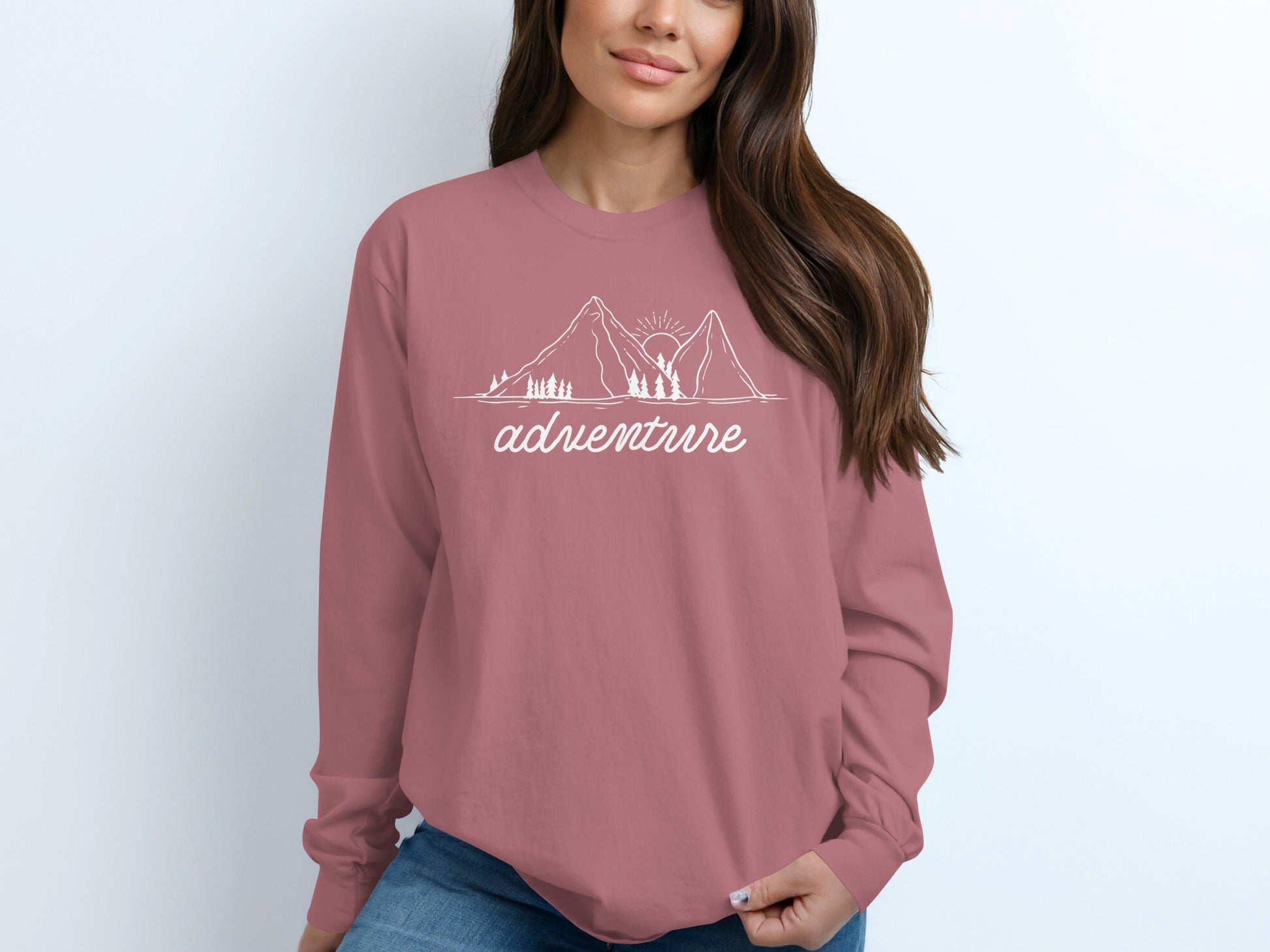 Adventure Awaits Mountains and Sunshine Graphic Long Sleeve T-Shirt Long Sleeve Tee - Outdoor & Adventure Collection - Mile Marker 16 Gear by Cloud 16 Clothing Co.