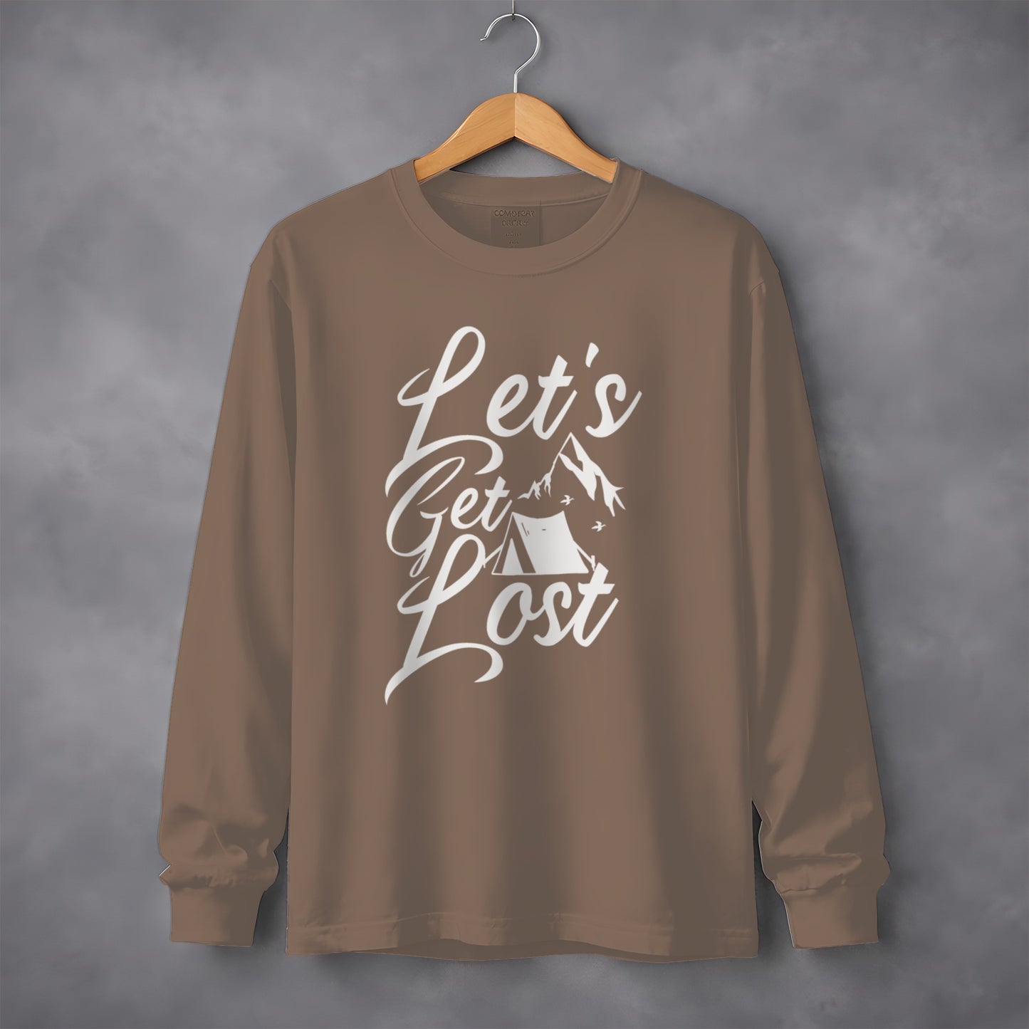 Lets Get Lost Camp Tent Design on Adventure Long Sleeve T-Shirt Long Sleeve Tee - Outdoor & Adventure Collection - Mile Marker 16 Gear by Cloud 16 Clothing Co.