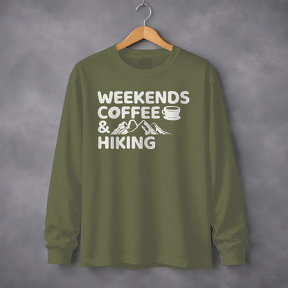 Weekends Coffee and Hiking Graphic Long Sleeve Shirt