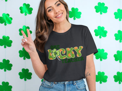 One Lucky Teacher with Shamrock Design Tee