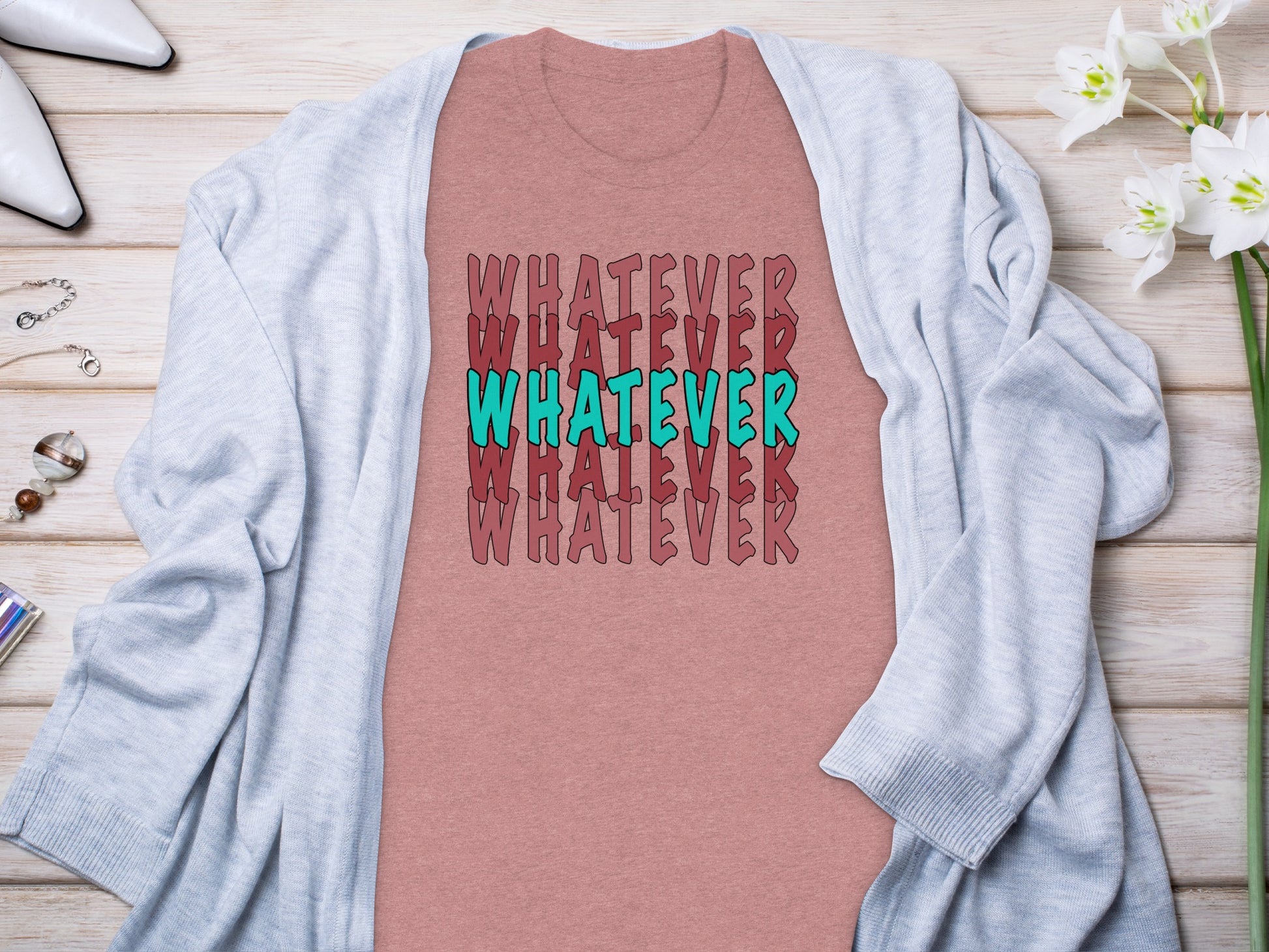 Funny Graphic Tee with Whatever Text Print Shirt