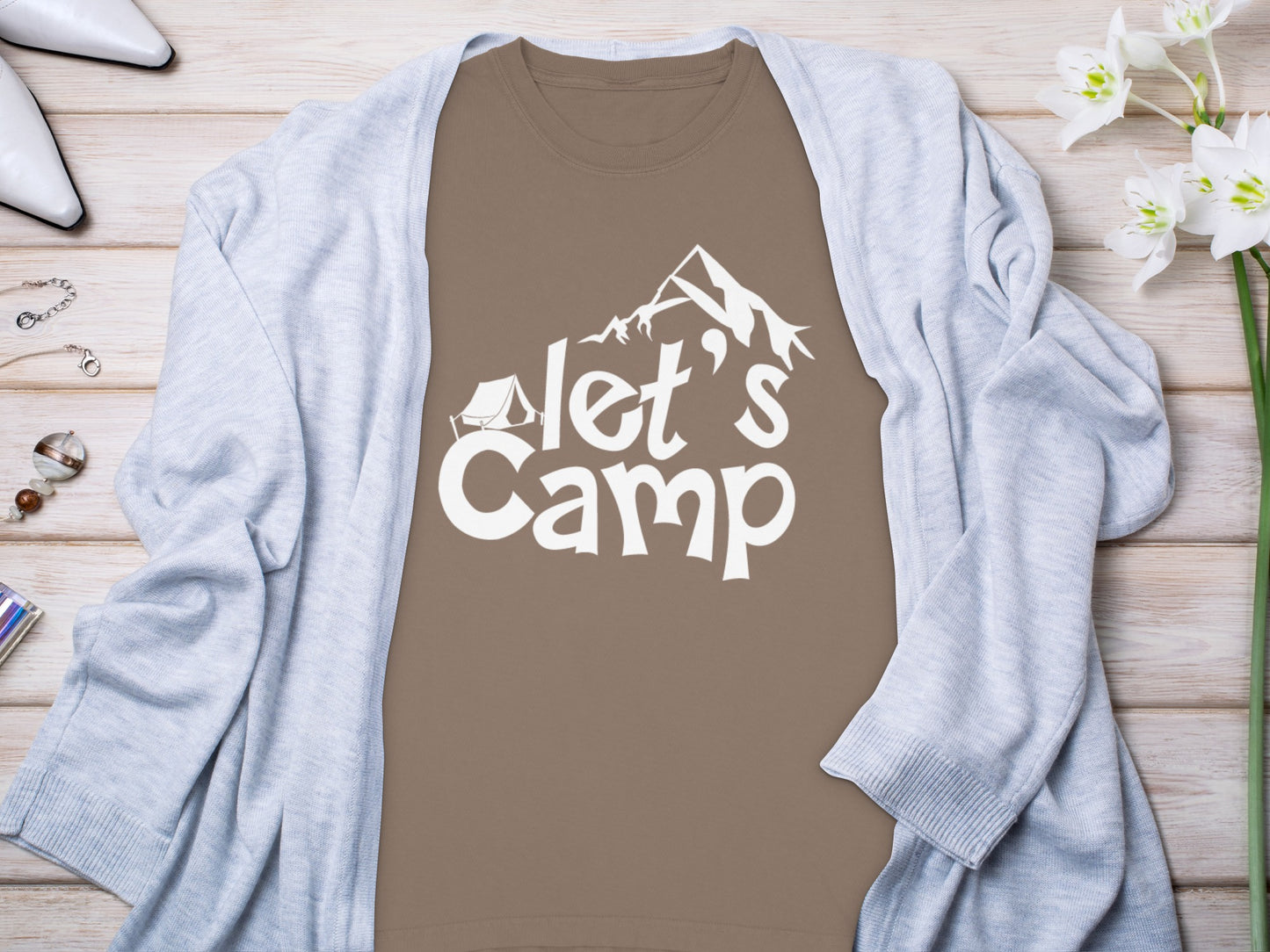 Let's Camp Graphic Design Outdoor Adventure T-shirt
