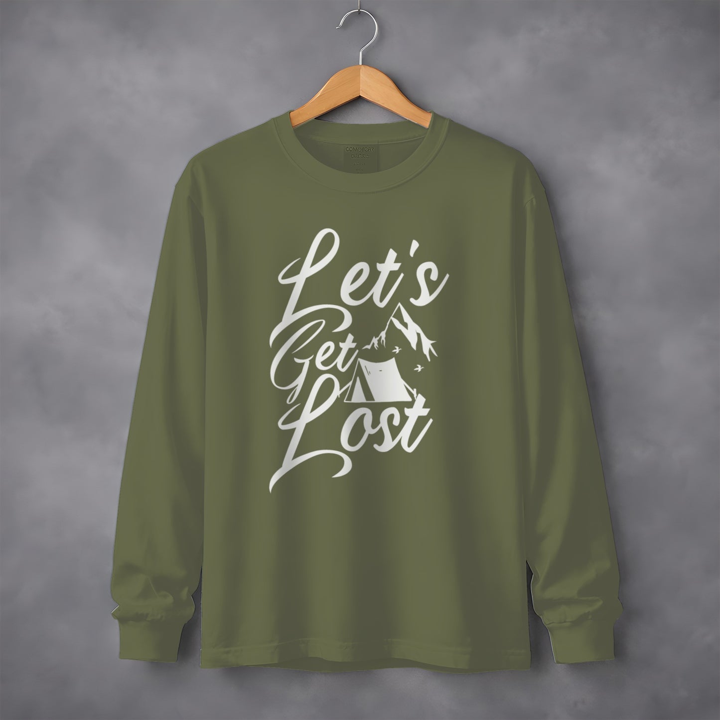 Lets Get Lost Camp Tent Design on Adventure Long Sleeve T-Shirt Long Sleeve Tee - Outdoor & Adventure Collection - Mile Marker 16 Gear by Cloud 16 Clothing Co.