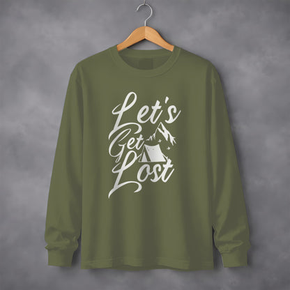 Lets Get Lost Camp Tent Design on Adventure Long Sleeve T-Shirt Long Sleeve Tee - Outdoor & Adventure Collection - Mile Marker 16 Gear by Cloud 16 Clothing Co.