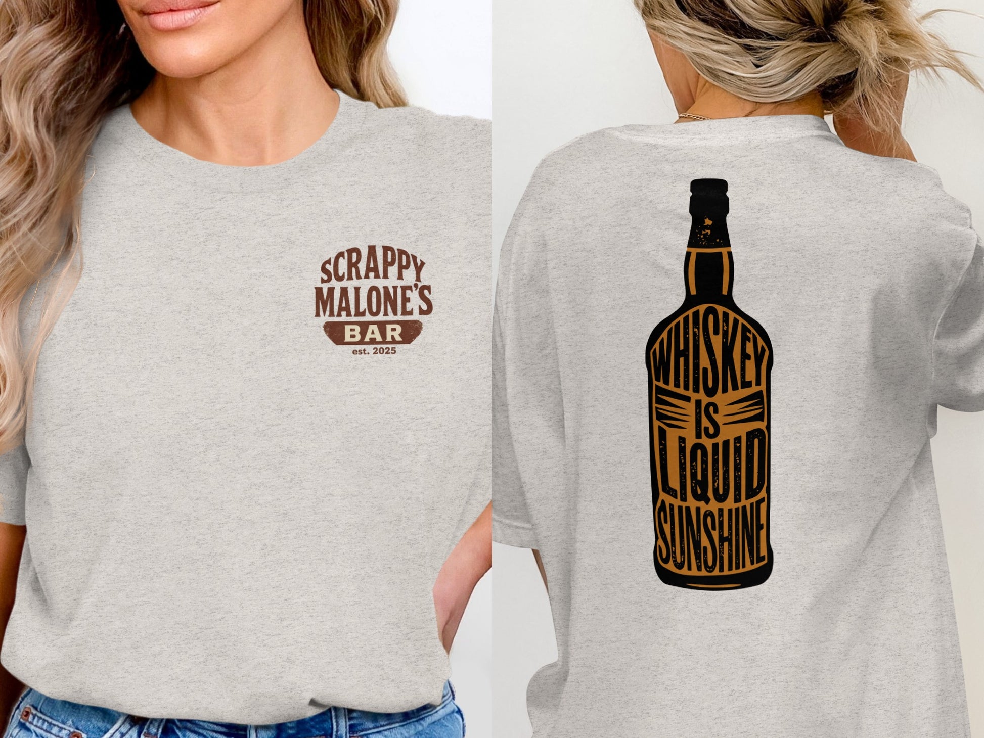 Whiskey Is Liquid Sunshine Bottle Design Graphic T-Shirt T-shirt - Scrappy Malone's Bar 100-Proof Humor - Cloud 16 Clothing Co.