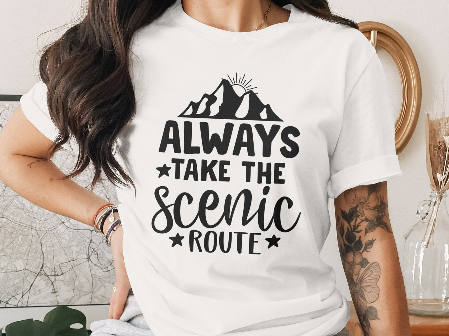 Always Take The Scenic Route With Mountains T-Shirt T-Shirt - Outdoor & Adventure Collection - Mile Marker 16 Gear by Cloud 16 Clothing Co.
