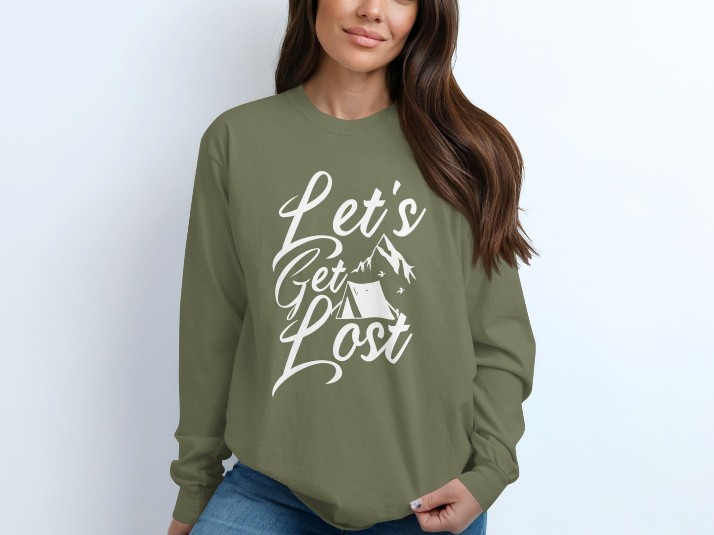 Lets Get Lost Camp Tent Design on Adventure Long Sleeve T-Shirt Long Sleeve Tee - Outdoor & Adventure Collection - Mile Marker 16 Gear by Cloud 16 Clothing Co.