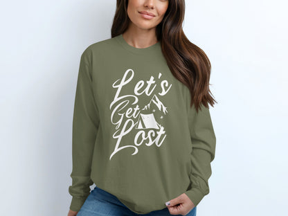 Lets Get Lost Camp Tent Design on Adventure Long Sleeve T-Shirt Long Sleeve Tee - Outdoor & Adventure Collection - Mile Marker 16 Gear by Cloud 16 Clothing Co.