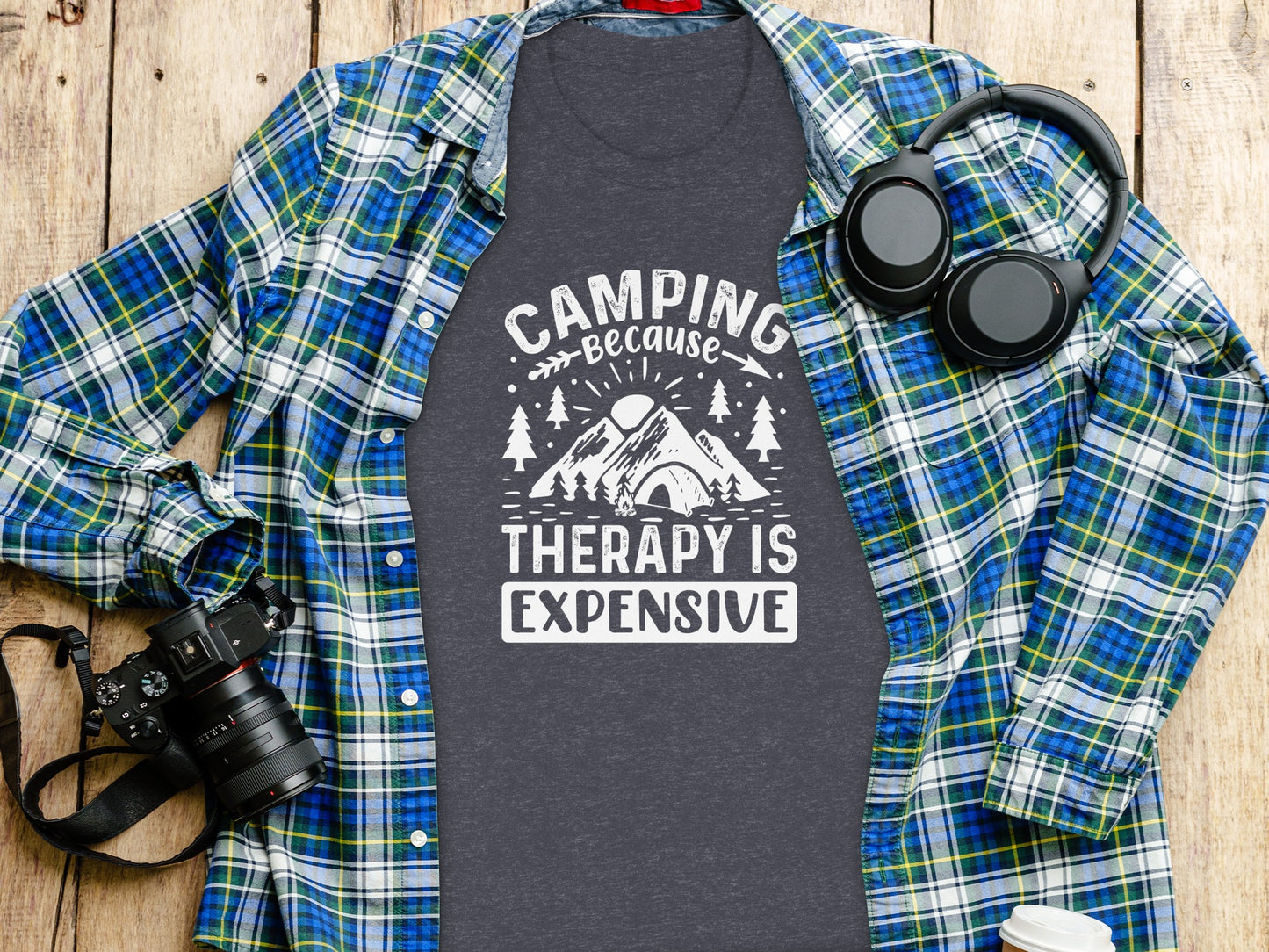 Camping Because Therapy Is Expensive Graphic T-Shirt T-Shirt - Outdoor & Adventure Collection - Mile Marker 16 Gear by Cloud 16 Clothing Co.