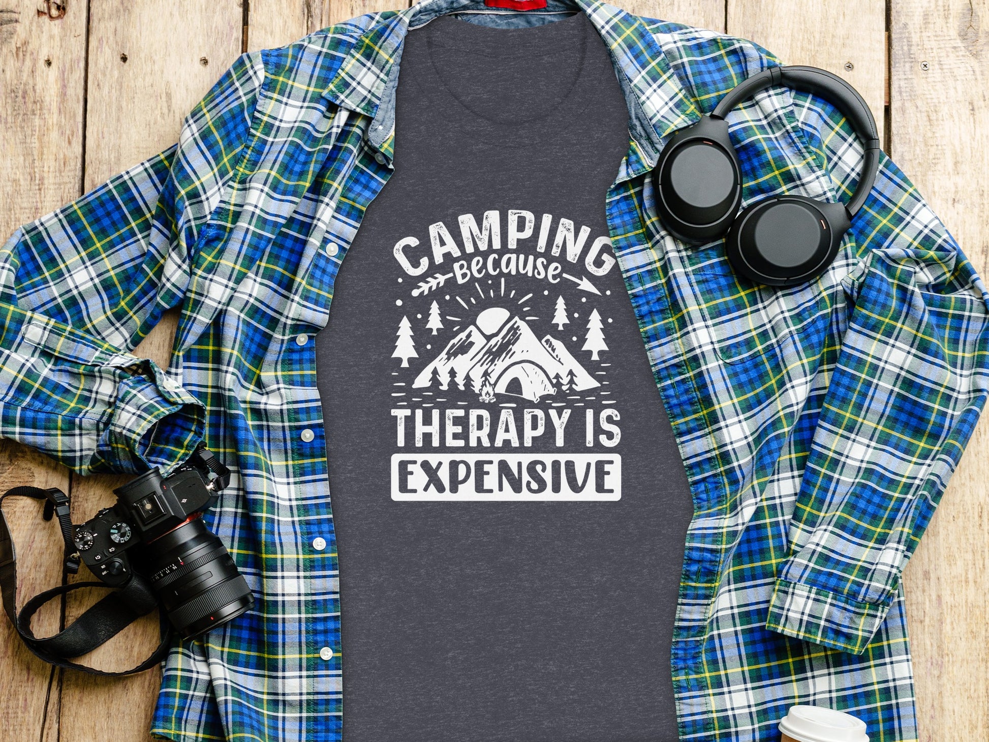 Camping Because Therapy Is Expensive Graphic T-Shirt T-Shirt - Outdoor & Adventure Collection - Mile Marker 16 Gear by Cloud 16 Clothing Co.