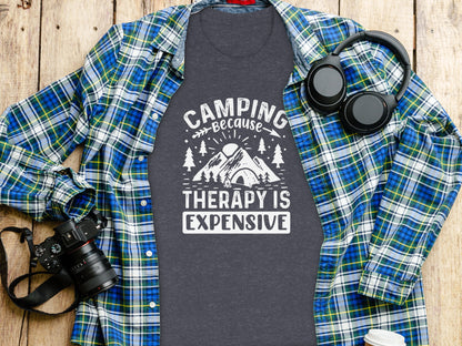 Camping Because Therapy Is Expensive Graphic T-Shirt T-Shirt - Outdoor & Adventure Collection - Mile Marker 16 Gear by Cloud 16 Clothing Co.