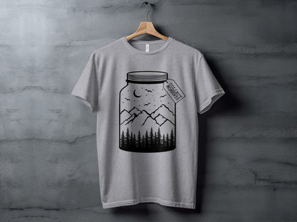 Collect Moments Jar with Mountains Scene Design T-Shirt T-Shirt - Outdoor & Adventure Collection - Mile Marker 16 Gear by Cloud 16 Clothing Co.