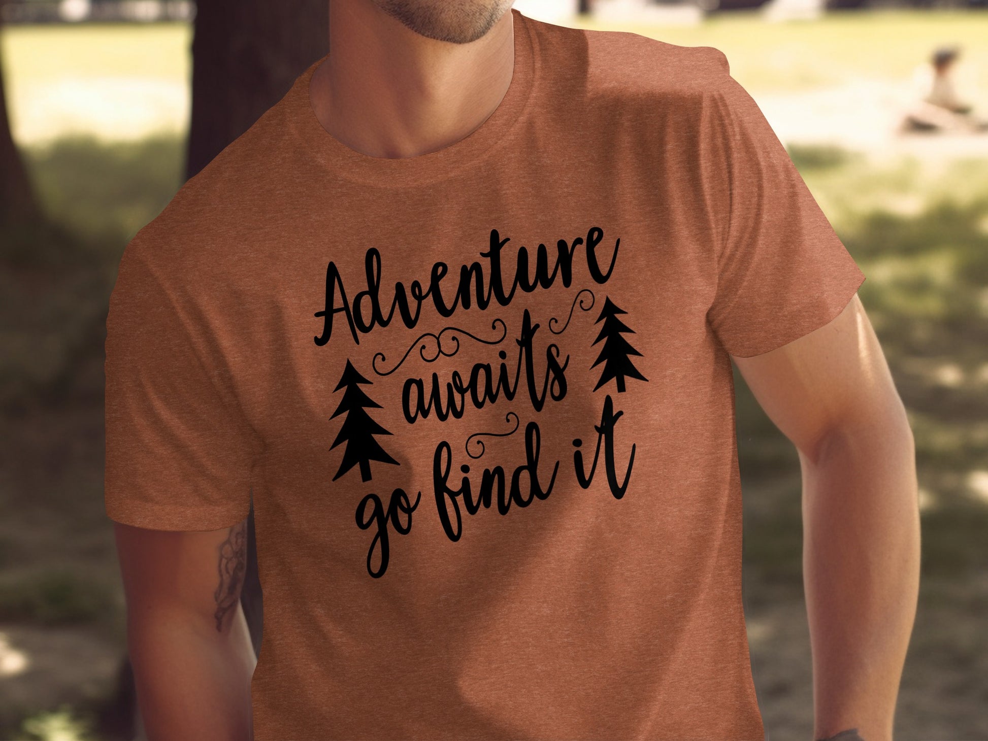Adventure Awaits Go Find It Design With Trees T-Shirt T-Shirt - Outdoor & Adventure Collection - Mile Marker 16 Gear by Cloud 16 Clothing Co.