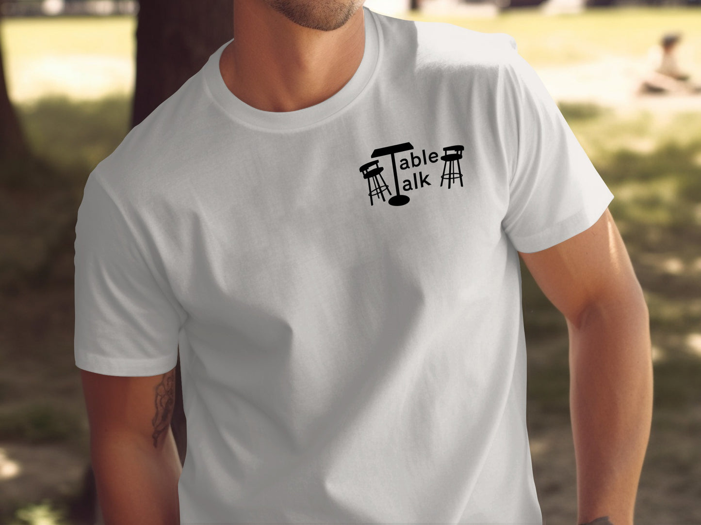 Stylish Table Talk Graphic Tee Shirt with Fun Design