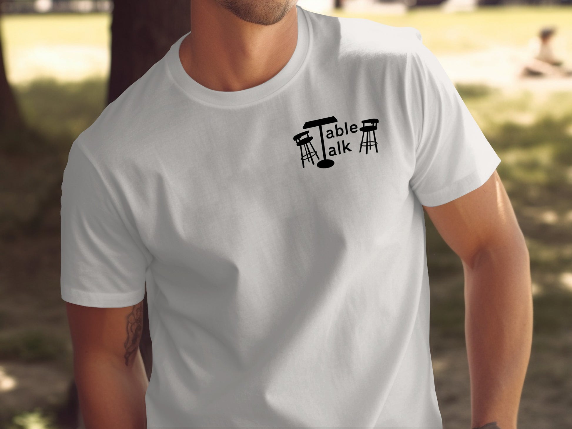 Stylish Table Talk Graphic Tee Shirt with Fun Design