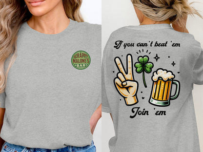 Scrappy Malone's Bar, St Patricks Day, Irish Bar, Shamrock, Retro Pub Sign, Custom Design T-Shirt - Scrappy Malone's Bar 100-Proof Humor - Cloud 16 Clothing Co.