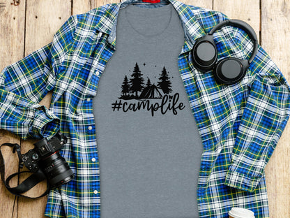 Hashtag Camplife Text Design With Camping Tent T-Shirt T-Shirt - Outdoor & Adventure Collection - Mile Marker 16 Gear by Cloud 16 Clothing Co.