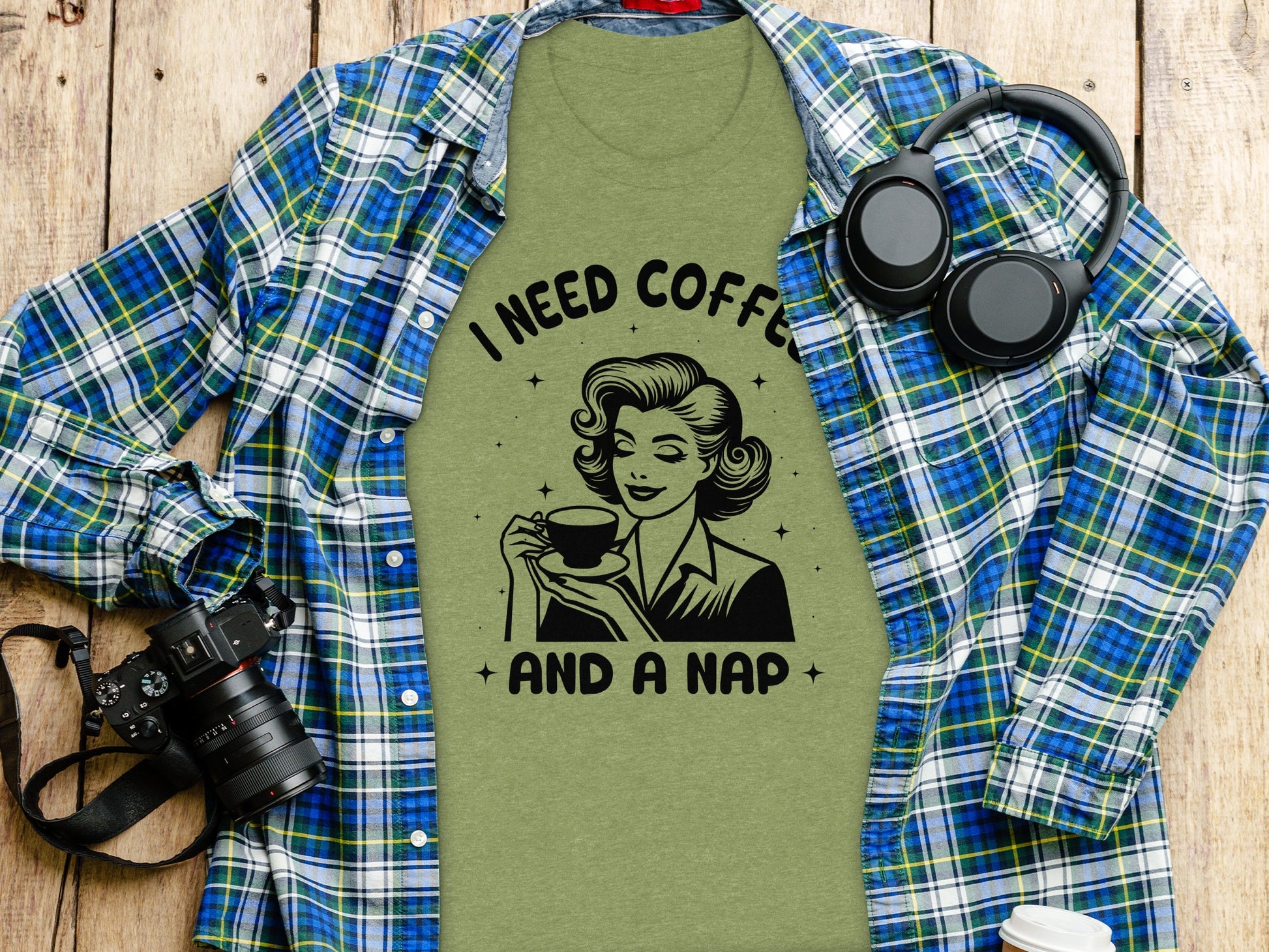 I Need Coffee and a Nap Fun Graphic T-Shirt Product