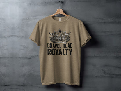 Gravel Road Royalty: Backcountry Outpost Shirt: T-shirt with "GRAVEL ROAD ROYALTY" text and a crown graphic.