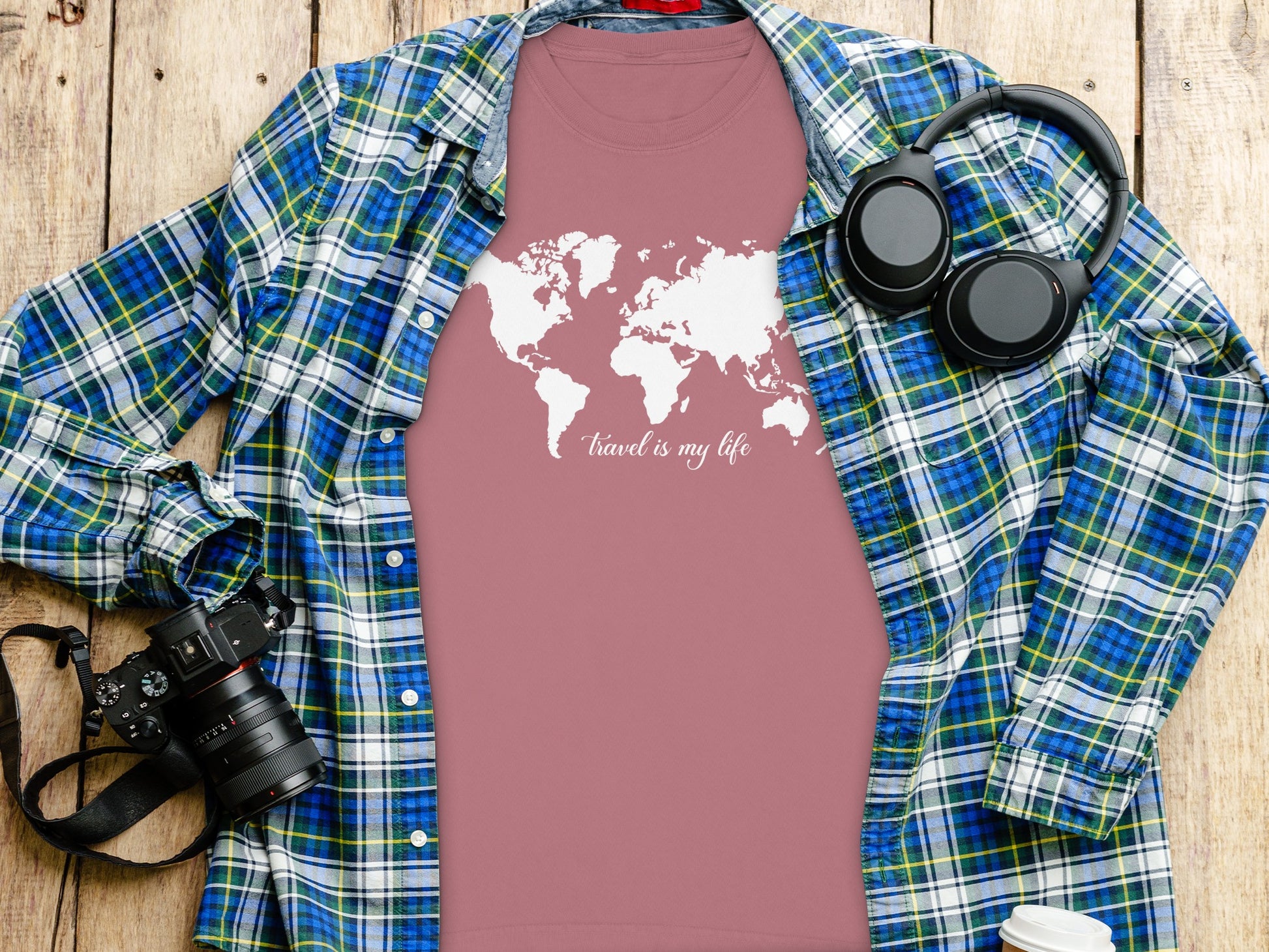 Travel Is My Life World Map Graphic Shirt Product