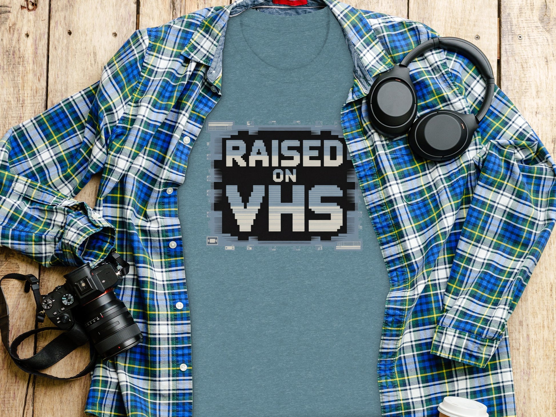 Raised on VHS Pixel Retro Graphic T-shirt
