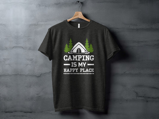 Camping Is My Happy Place Tent And Trees Graphic T-Shirt T-Shirt - Outdoor & Adventure Collection - Mile Marker 16 Gear by Cloud 16 Clothing Co.
