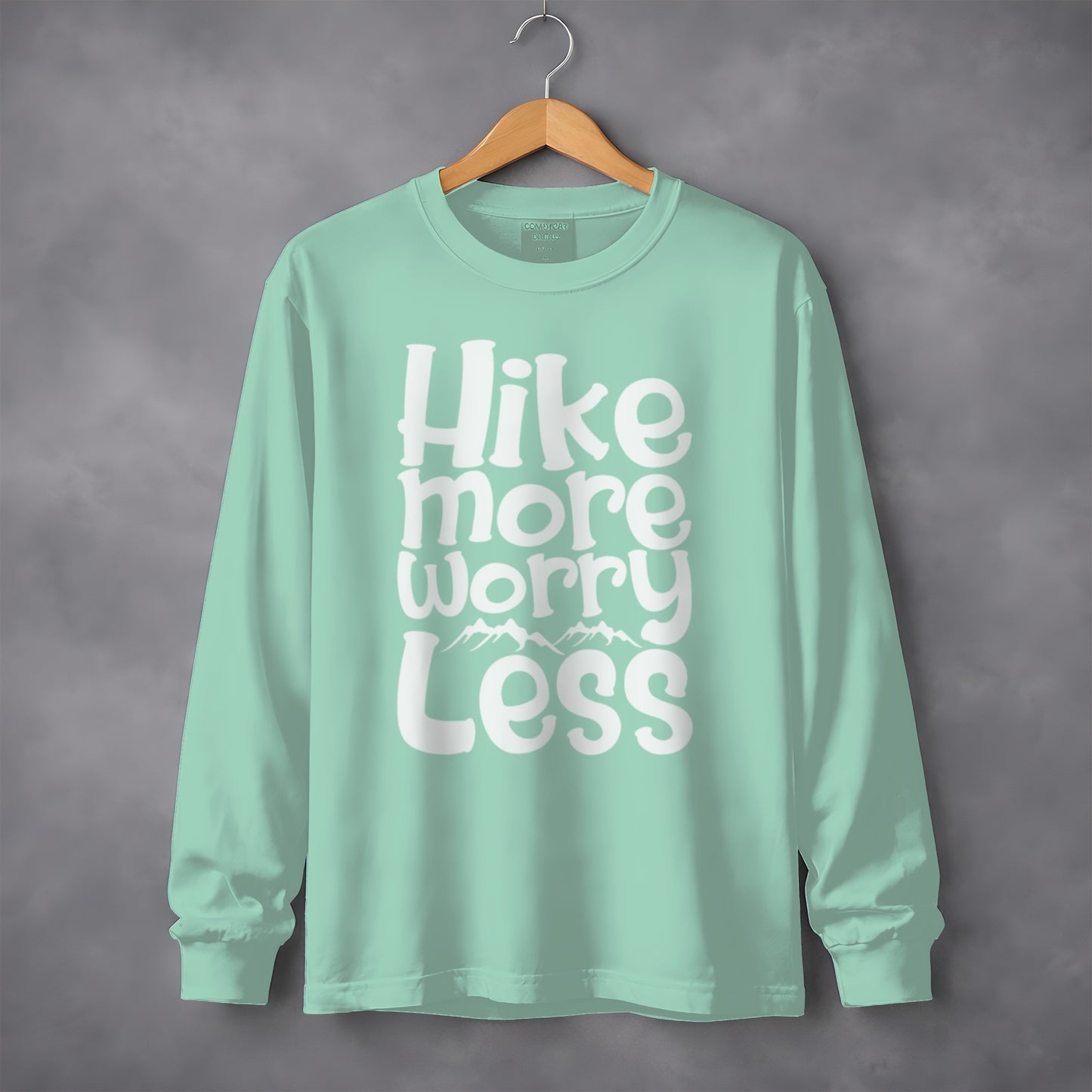 Hike More Worry Less With Mountain Graphic Long Sleeve T-Shirt Long Sleeve Tee - Outdoor & Adventure Collection - Mile Marker 16 Gear by Cloud 16 Clothing Co.