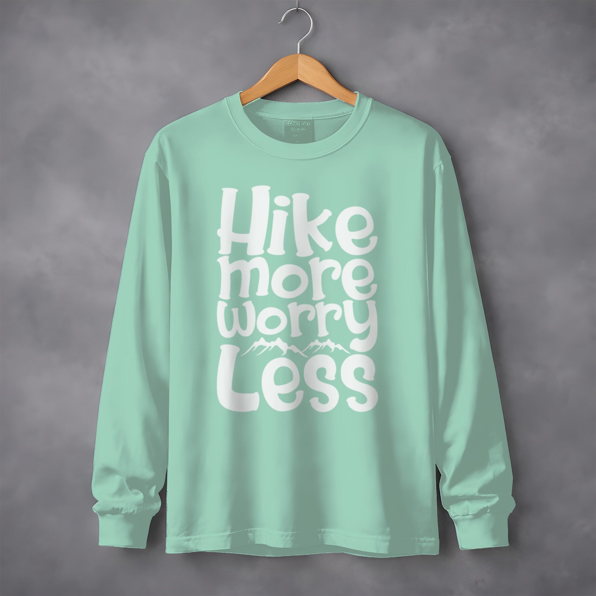 Hike More Worry Less With Mountain Graphic Long Sleeve T-Shirt Long Sleeve Tee - Outdoor & Adventure Collection - Mile Marker 16 Gear by Cloud 16 Clothing Co.