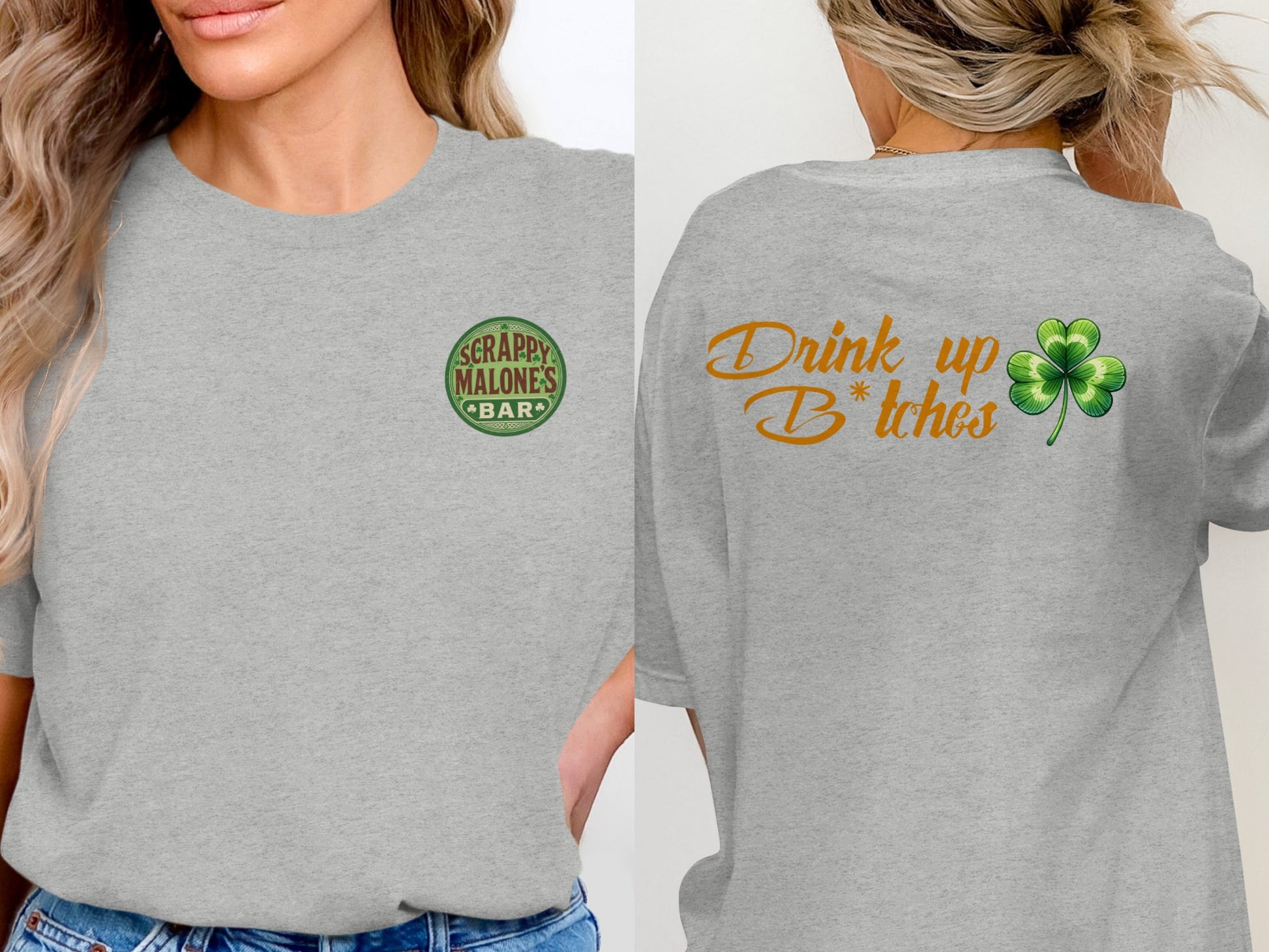 Scrappy Malone's Bar, Bar Logo Art, Irish Bar Sign, Shamrock Design, St Patricks Day Gift, Lucky Charm Bar Decor T-Shirt - Scrappy Malone's Bar 100-Proof Humor - Cloud 16 Clothing Co.