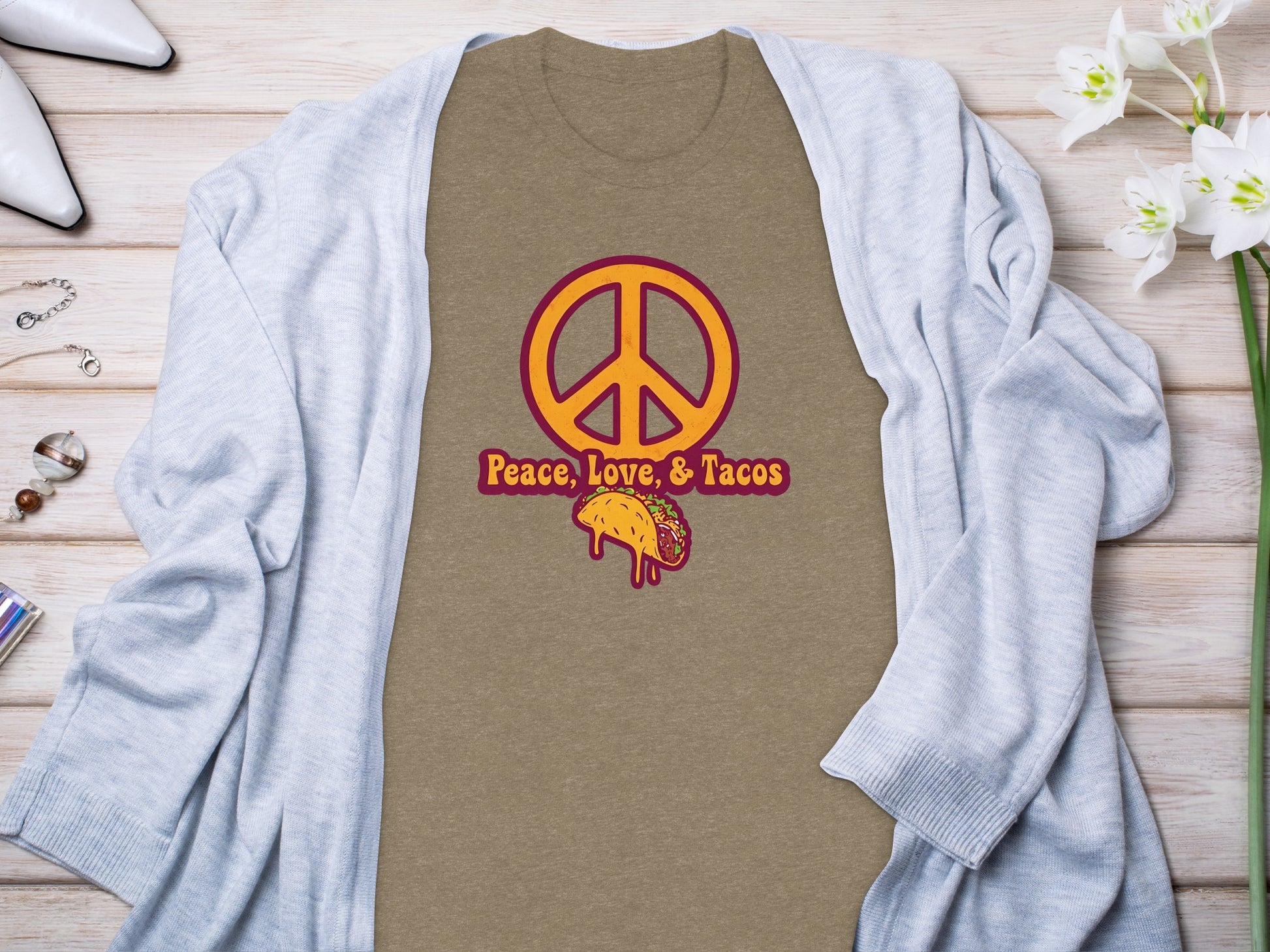 Peace Love and Tacos Graphic Tee Fashion Shirt