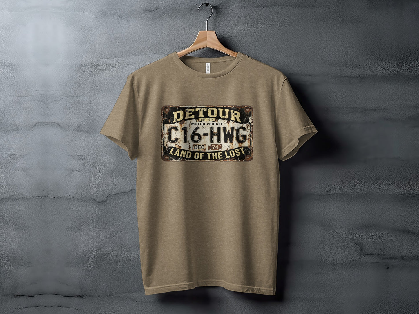 Detour 'Land of the Lost' Vintage | Vintage Outdoor Apparel: T-shirt with "Detour Motor Vehicle C16-HWG Land of the Lost" graphic.