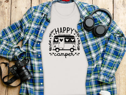 Happy Camper Campervan Love Hearts Outdoor Trip Design T-Shirt T-Shirt - Outdoor & Adventure Collection - Mile Marker 16 Gear by Cloud 16 Clothing Co.